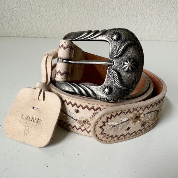 Lane Accessories - NEW Lane Boots LANDRUM Western Belt M Embroidery Bone Leather Southwest Cowboy